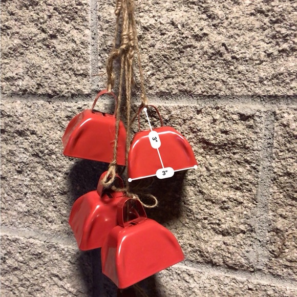 Traditional Red Cowbells Wall Hanging Bells On Rope -Christmas Decor - Picture 6 of 7